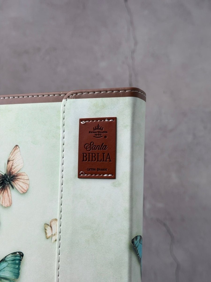 Biblia Reina Valera 1960 Exquisita – Con Concordancia – Letra 11 pts – 14x22 cm – Tapa PU – Mariposas en Primavera – Con Manija y Broche