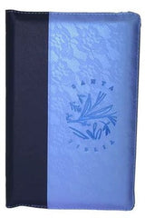 Biblia Reina Valera 1960 – 066 – Letra 14 pts – 14x22 cm – Palabras de Jesús en Rojo – Cierre – Tapa PU Azul/Celeste