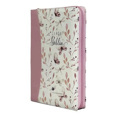 Biblia Reina Valera 1960 – 085 – Con Concordancia – Letra 15 pts – 17x25 cm – Cierre con Índice – Mariposas Rosa