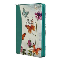 Biblia Reina Valera 1960 – 085 – Con Concordancia – Letra 15 pts – 17x25 cm – Cierre con Índice – Mariposas Turquesa