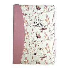 Biblia Reina Valera 1960 – 085 – Con Concordancia – Letra 15 pts – 17x25 cm – Cierre con Índice – Mariposas Rosa