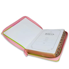 Biblia Reina Valera 1960 – 085 – Con Concordancia – Letra 14 pts – 14x21 cm – Cierre con Índice – Rosa/Fucsia/Lima