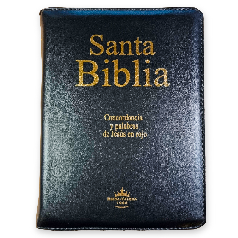Biblia Reina Valera 1960 – Tapa Imitación Piel Negro Canto Dorado, Índice, con Cierre, Concordancia, Palabras de Jesús en Rojo, 18 x 24 cm, Letra 15 Puntos