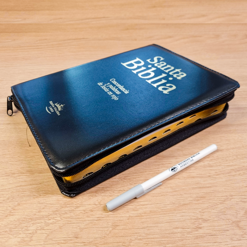Biblia Reina Valera 1960 – Tapa Imitación Piel Negro Canto Dorado, Índice, con Cierre, Concordancia, Palabras de Jesús en Rojo, 18 x 24 cm, Letra 15 Puntos
