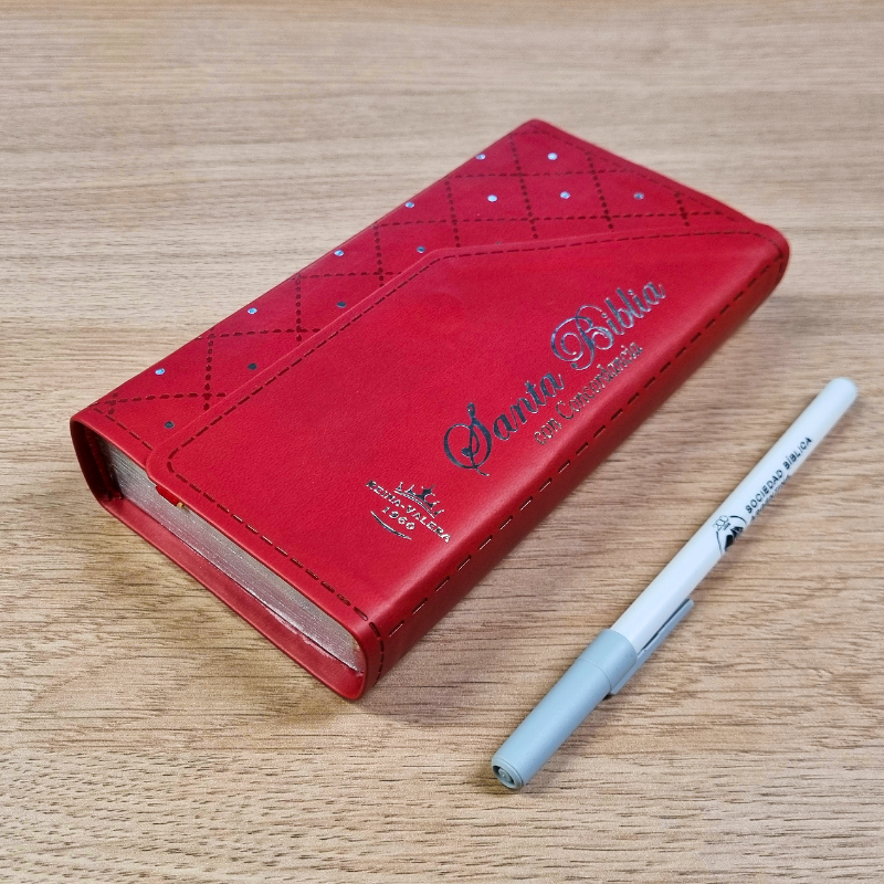 Biblia Reina Valera 1960 – Tapa Imitación Piel Roja Agenda con Broche, con (cierre imán), Concordancia, 10 x 17 cm, Letra 8 Puntos