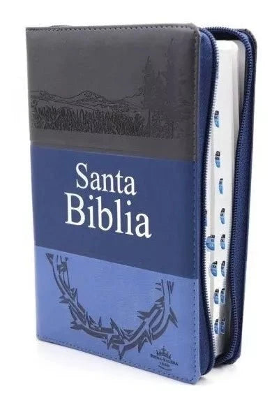 Biblia Reina Valera 1960 – Tapa Imitación Piel Tritono Azul, con Cierre, Concordancia, Palabras de Jesús en Rojo, con Índice, 14 x 22 cm, Letra 12 Puntos