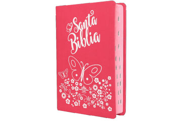 Biblia Reina Valera 1960 Letra Grande Pjr Piel Sintética Índice Rosa Flores Mariposa