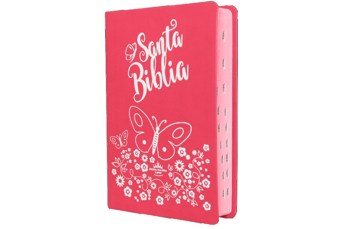 Biblia Reina Valera 1960 Letra Grande Pjr Piel Sintética Índice Rosa Flores Mariposa