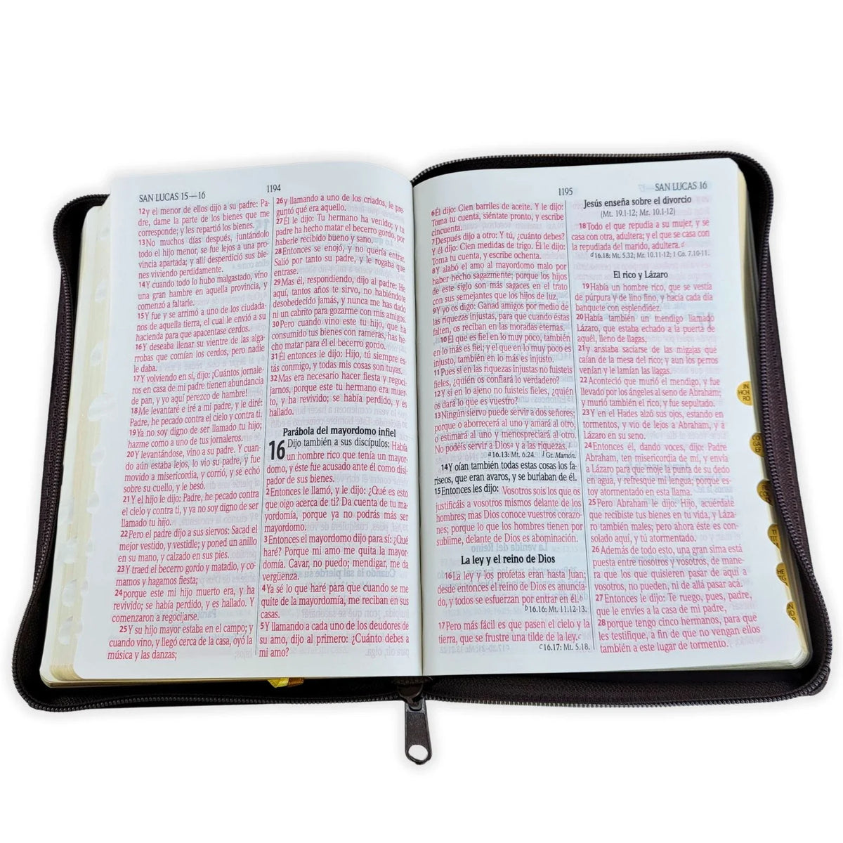 Biblia Reina Valera 1960 – Tapa Imitación Piel León Marrón, con Cierre, Concordancia, Palabras de Jesús en Rojo, con Índice, 14 x 22 cm, Letra 12 Puntos