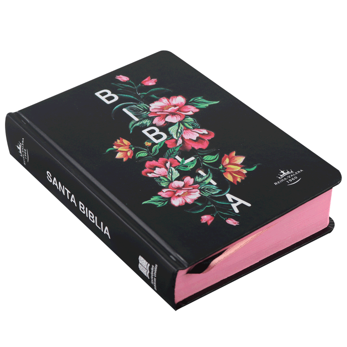 Biblia Reina Valera 1960 – Tapa Dura Fuente de Bendición Negra con Rosas, Concordancia, con Índice, 12 x 17 cm, Letra 9 Puntos