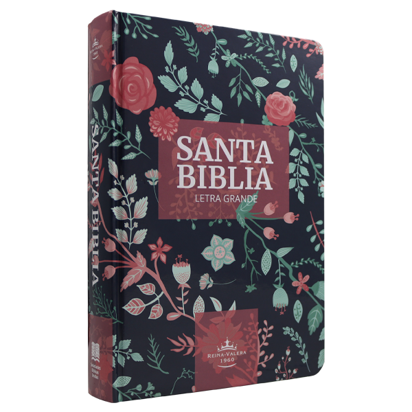 Biblia Reina Valera 1960 · 13,5x21 cm · Letra 12 pt · Letra grande · Tapa dura · Diseño azul con flores y canto bronce