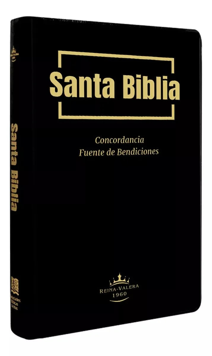 Biblia Reina Valera 1960 – Tapa Imitación Piel Fuente de Bendición Negra, Palabras de Jesús en Rojo, con Índice, 14 x 21 cm, Letra 9 Puntos