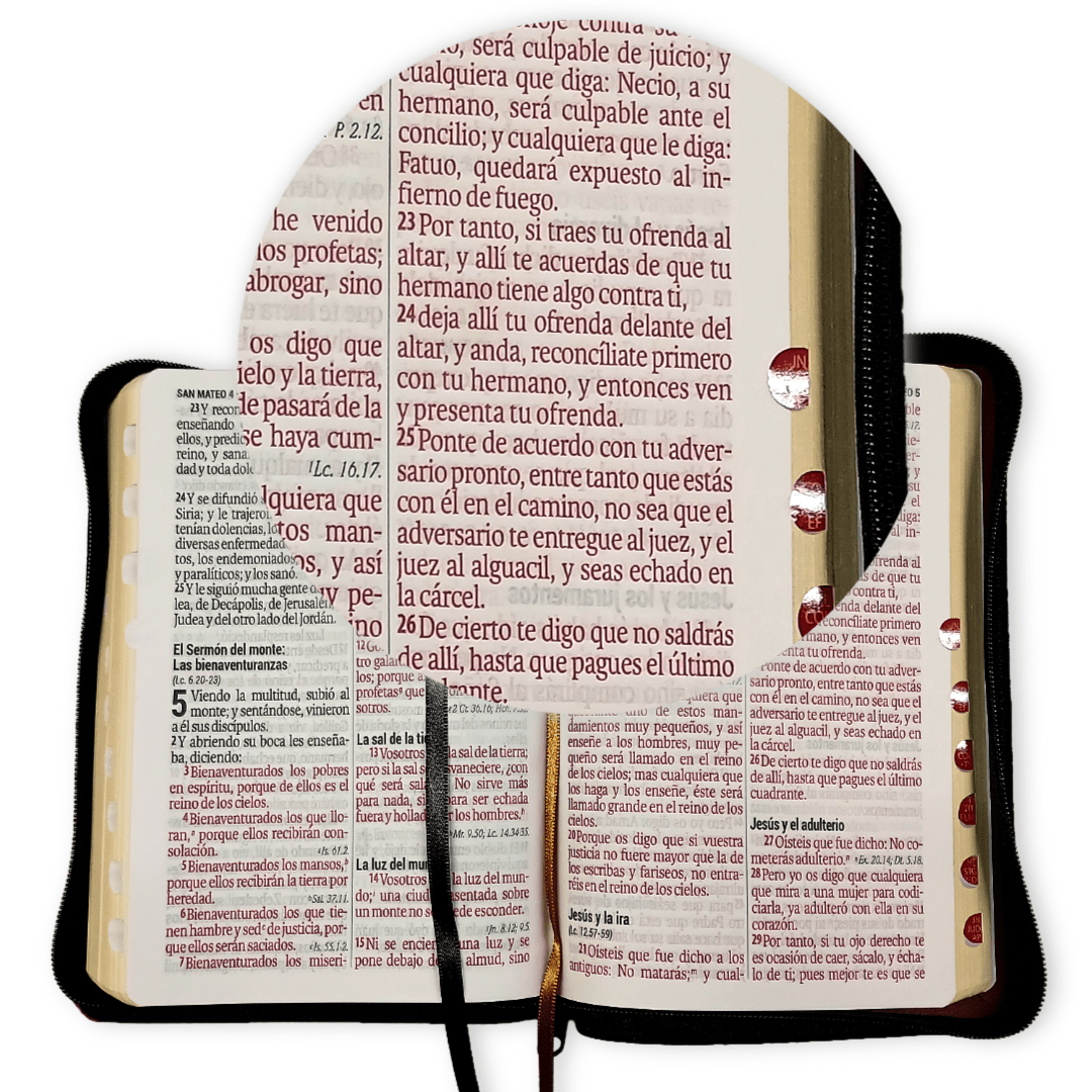 Biblia Reina Valera 1960 – Tapa Imitación Piel León Marrón, con Cierre, Concordancia, Palabras de Jesús en Rojo, con Índice, 14 x 22 cm, Letra 14 Puntos