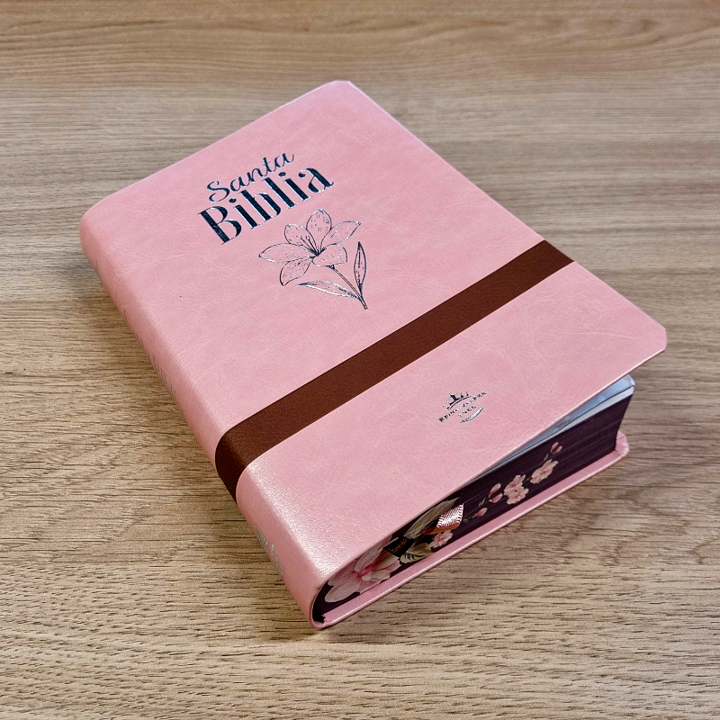 Biblia Reina Valera 1960 – Tapa Imitación Piel Rosa Canto Floreado, Concordancia, Palabras de Jesús en Rojo, con Índice, 14 x 21 cm, Letra 14 Puntos