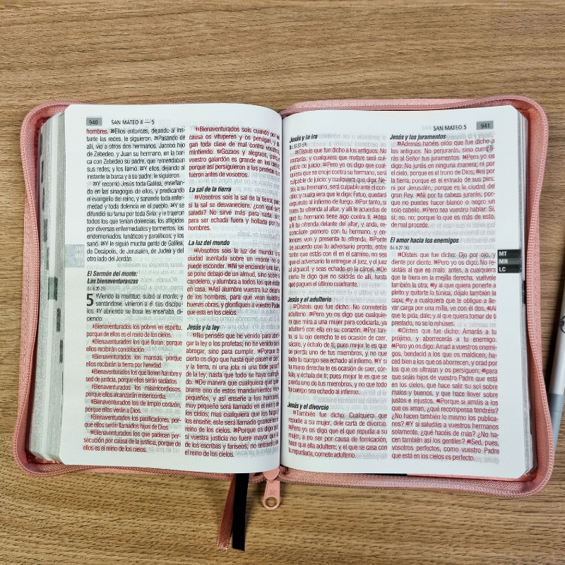 Biblia Reina Valera 1960 – Tapa Imitación Piel Azul y Rosa, con Cierre, Concordancia, Palabras de Jesús en Rojo, con Índice, 15 x 21 cm, Letra 12 Puntos