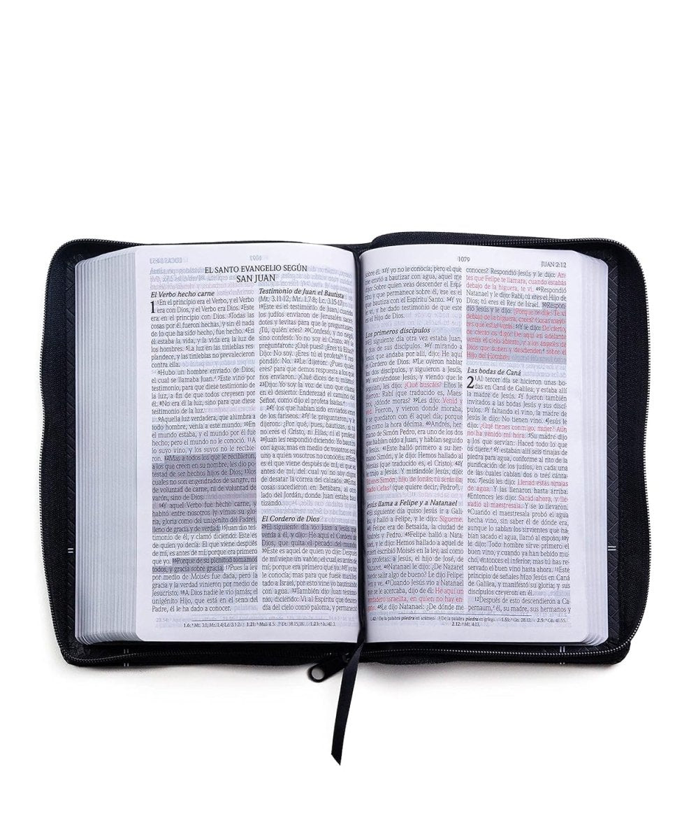 Biblia Reina Valera 1960 de Promesas · Tamaño manual · Edición negro · Imitación piel con cierre