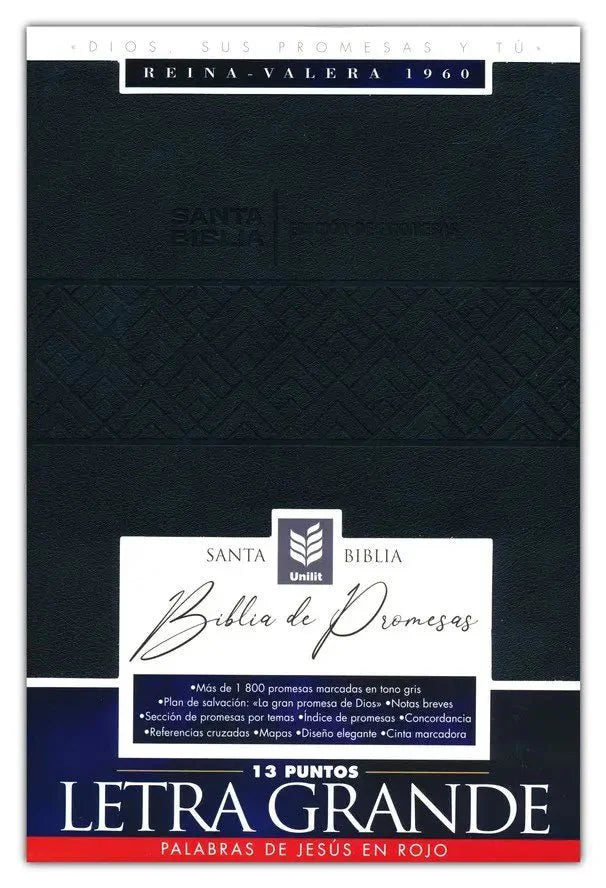 Biblia Reina Valera 1960 Letra Grande de Promesas Negra imitación piel
