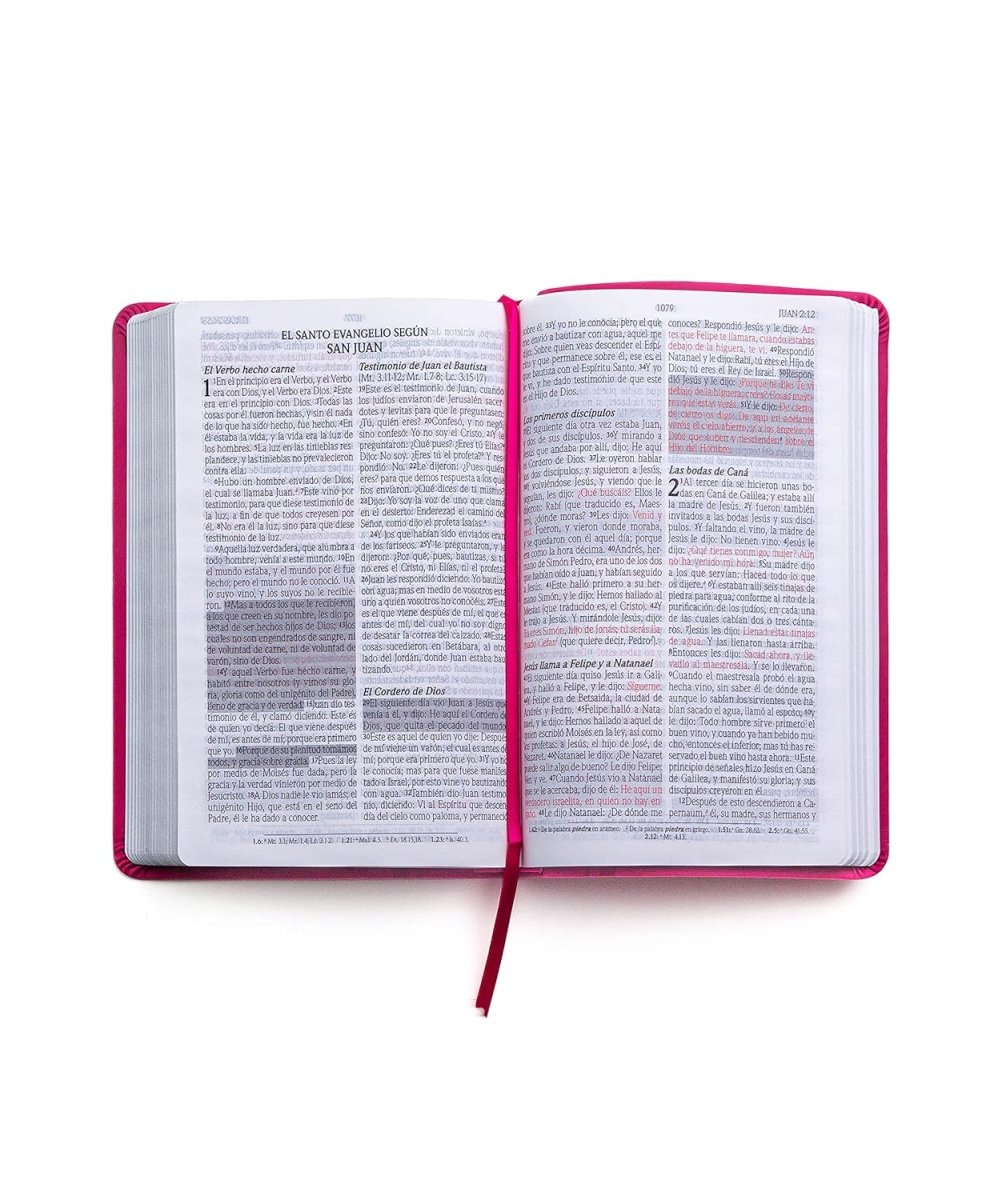 Biblia Reina Valera 1960 de Promesas · Tamaño manual · Edición fucsia · Imitación piel