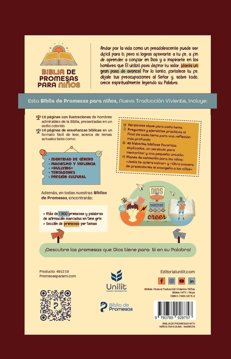 Biblia Nueva Traducción Viviente (NTV) De Promesas Para Niños, Letra 12 Pt, 12,5×20, Tapa Dura
