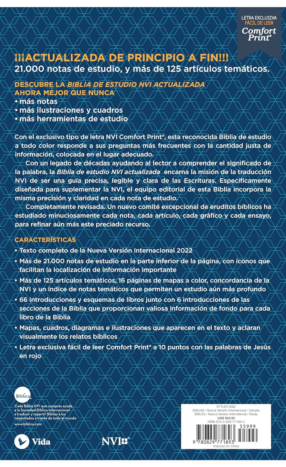 Nvi, Biblia De Estudio Actualizada, Revisión 2022, Letra Grande, Tapa Dura, Interior A Color, Palabras De Jesús En Rojo