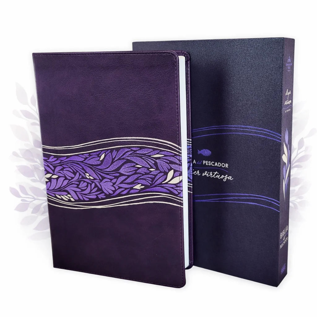 Biblia del Pescador Mujer Virtuosa Reina Valera 1960 – L 11p Tapa Imitación Piel Violeta Floral
