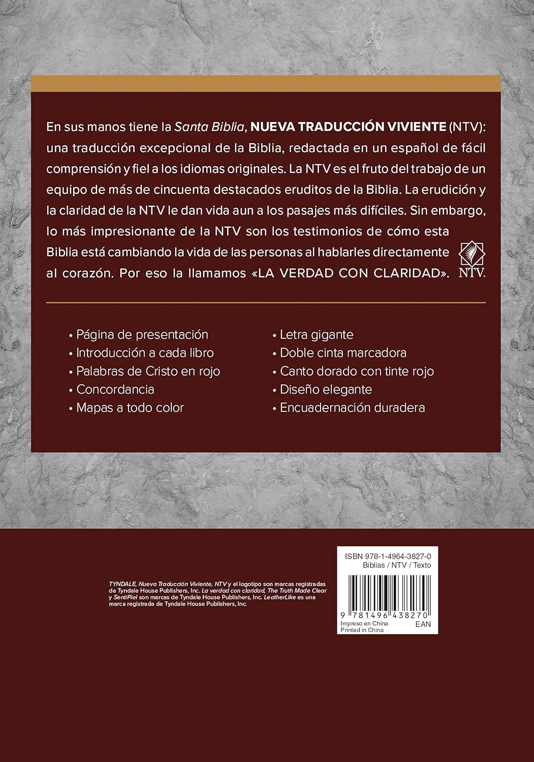 Biblia Nueva Traducción Viviente Letra Mediana PJR Edición Clásica Bordó