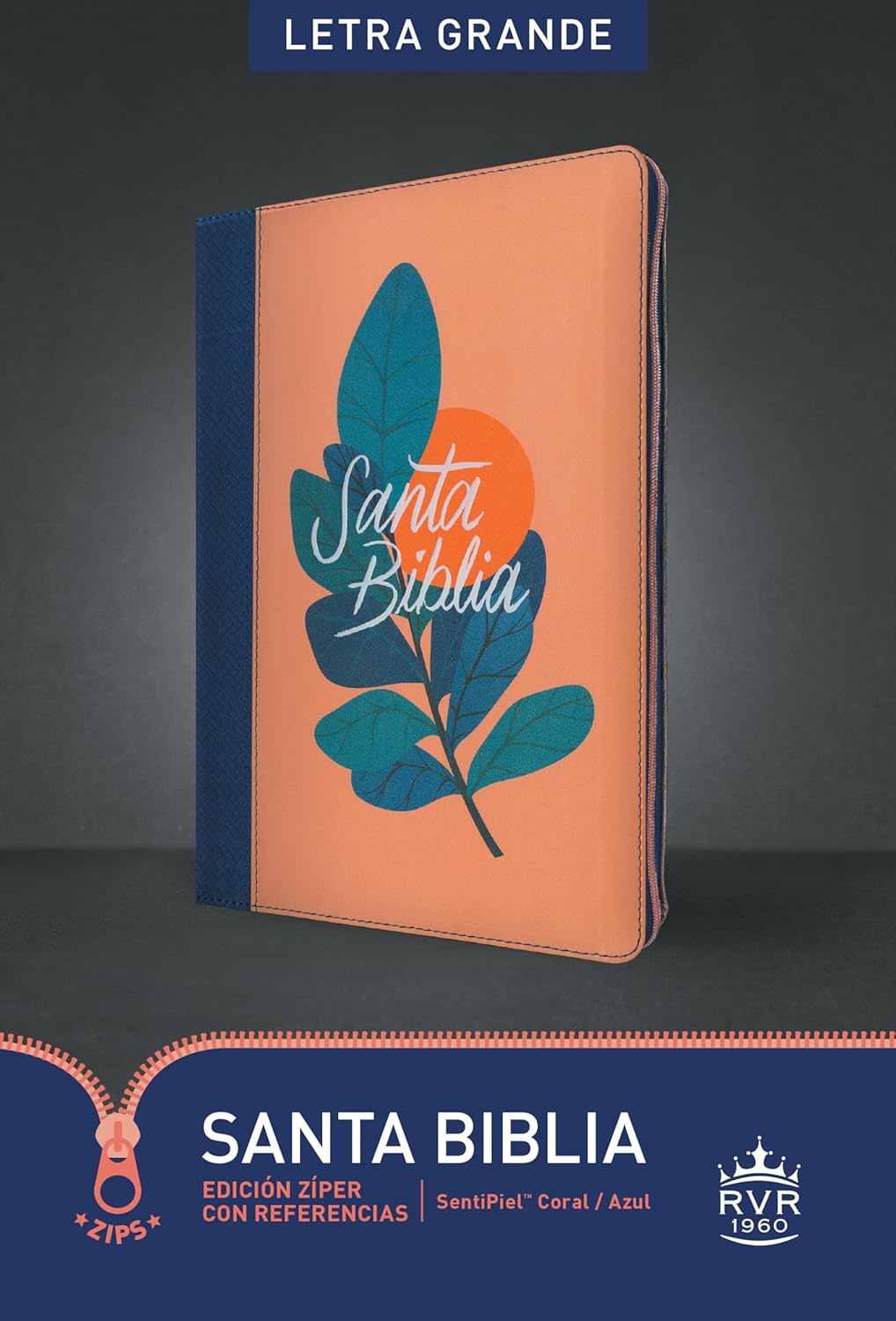 Biblia Reina Valera 1960 Letra Compacta PJR Cierre 2 Tonos Coral/Azul