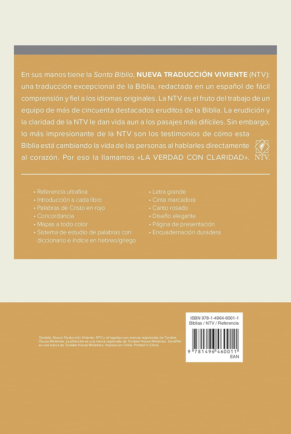Biblia Nueva Traducción Viviente Letra Compacta PJR Ultrafina 2 Tonos Crema