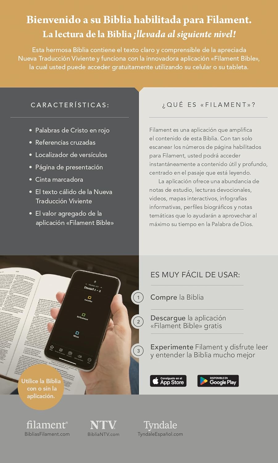 Biblia Nueva Traducción Viviente Letra Mediana Filament PJR Indice Cafe