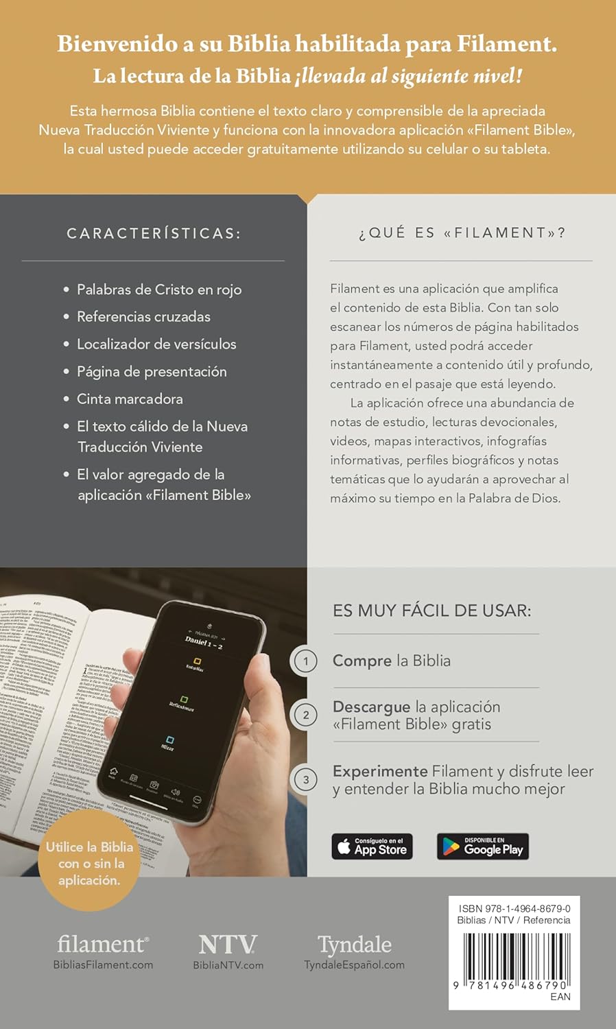 Biblia Nueva Traducción Viviente habilitada con Filament Simil piel Negra