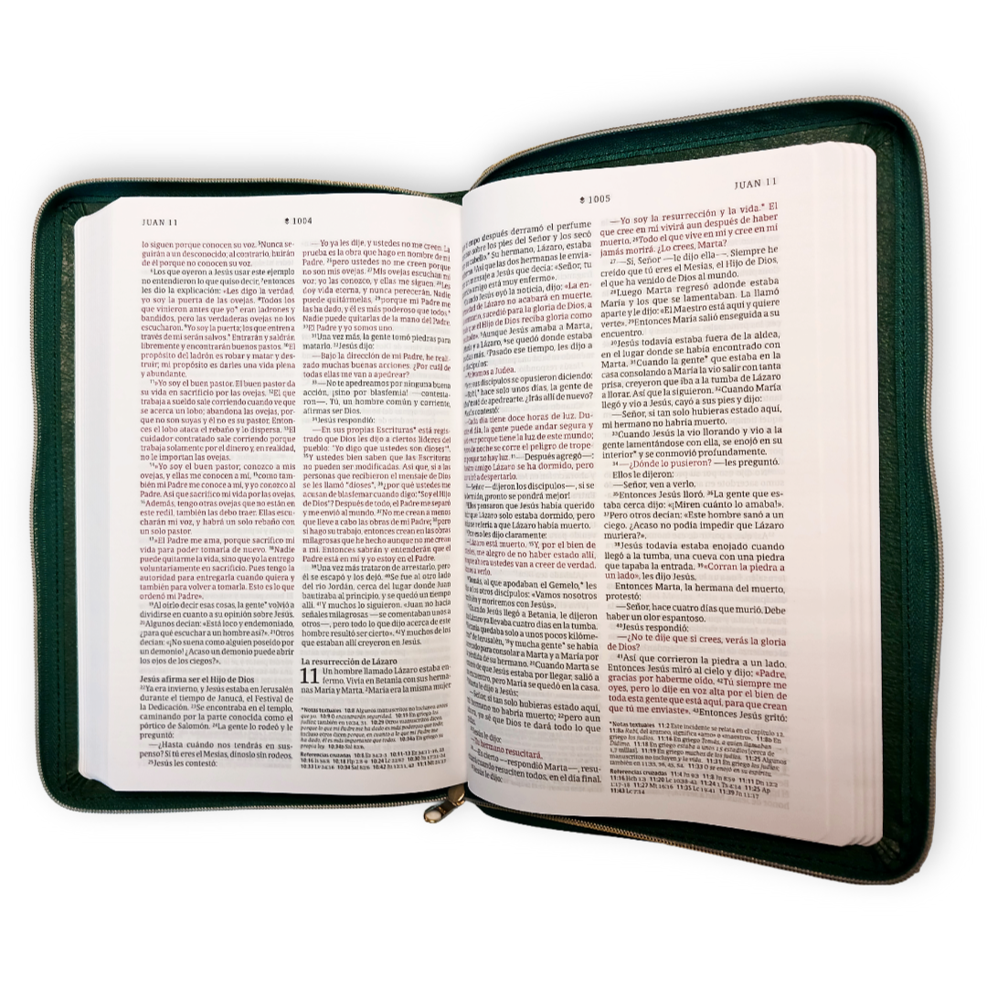 Biblia Traducción Viviente Ultrafina Símil piel Verde esmeralda Cierre
