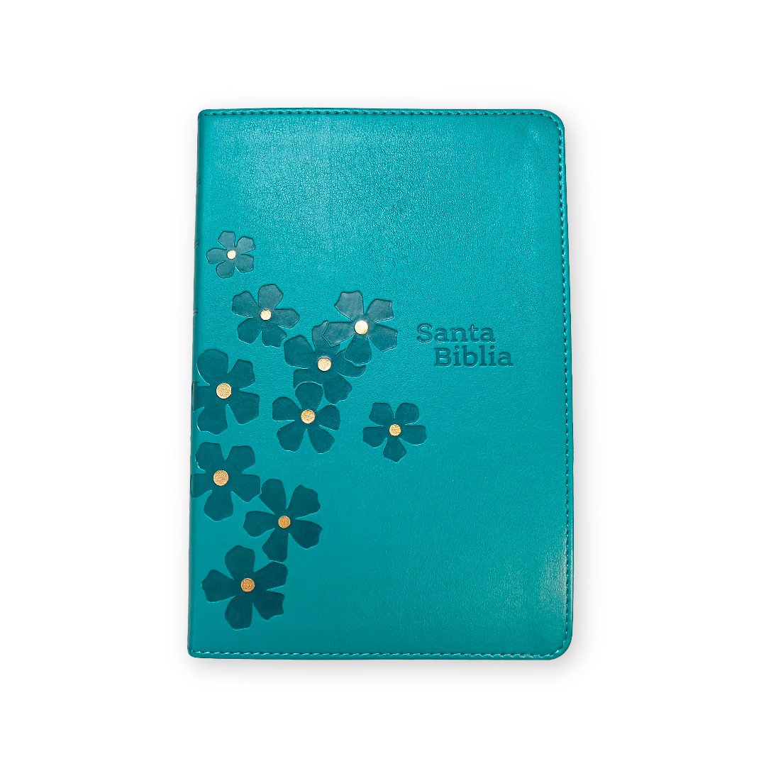 Biblia Nueva Traduccion Viviente Letra Grande Simil piel Turqueza Floral