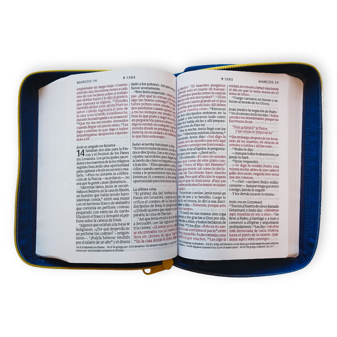 Biblia Nueva Traduccion Viviente Letra Gigante Simil piel Azul con Cierre