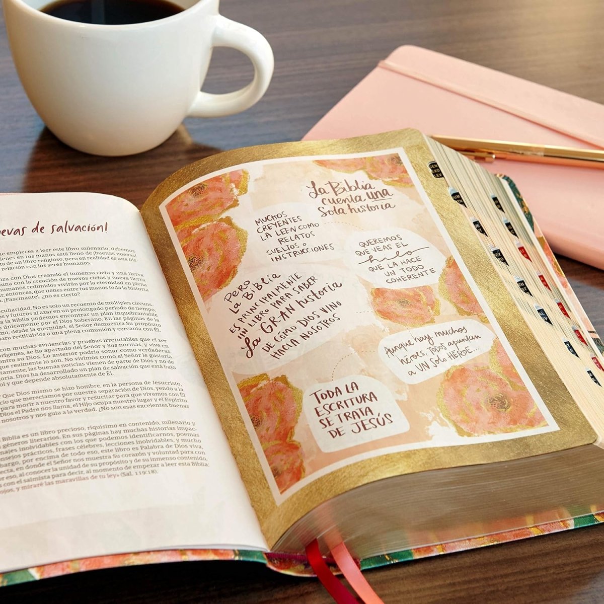 Biblia Reina-Valera 1960 Centrada En Cristo, Letra 9,5 Pt, 18×25, Índice, Tapa PU, Floral