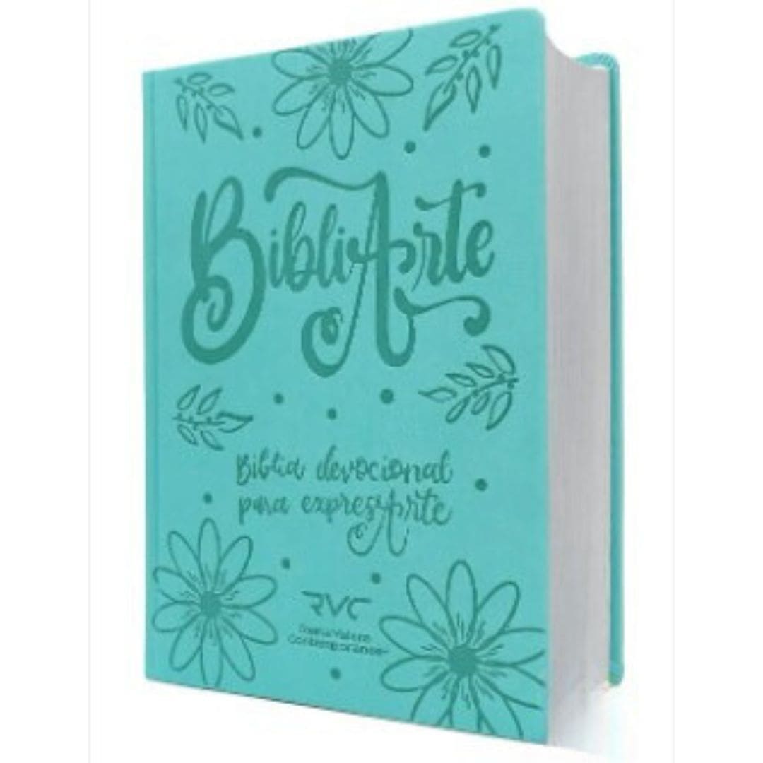 Biblia Devocional BibliArte · Reina Valera Contemporánea · Letra grande 12 puntos · Imitación piel color aqua + Bolso de regalo para transportarla