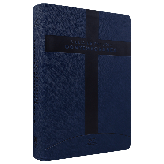 Biblia de Estudio Reina Valera Contemporánea – Tapa Imitación Piel Azul, Concordancia, 18 x 24 cm, Letra 10 Puntos