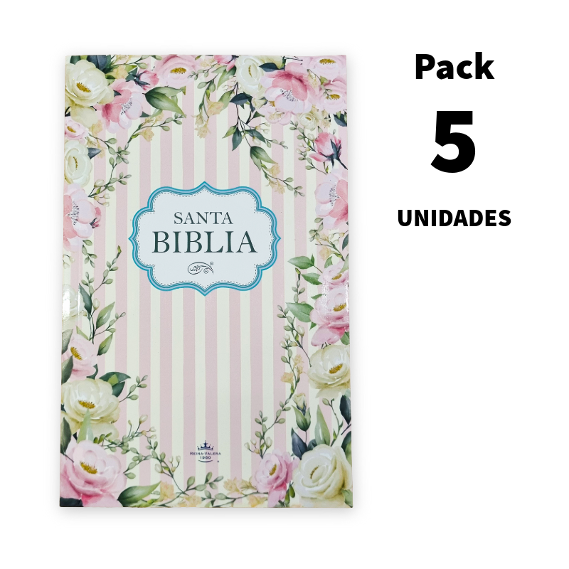 Biblia Reina Valera 1960 - Edición Rústica Flores Rosas, Letra 9 Pts - Pack de 5 unidades