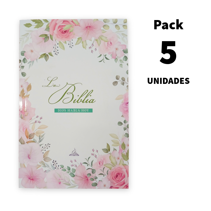 Biblia Dios Habla Hoy (DHH) - Tapa Rústica Flores Rosa con Mapas - Pack de 5 unidades
