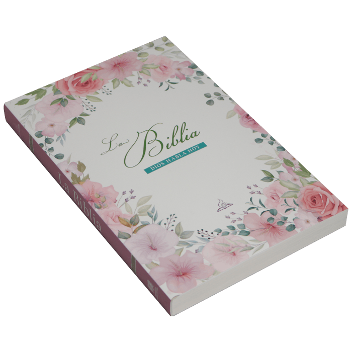 Biblia 1M Económica Dios Habla Hoy – Tapa Cartulina Rosa Flores, 14 x 21 cm, Letra 9 Puntos