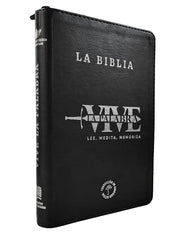 Biblia Reina Valera 1960 letra grande con cierre negro canto plateado "Vive"