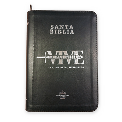 Biblia Reina Valera 1960 Letra Grande con cierre negro canto plateado "Vive"