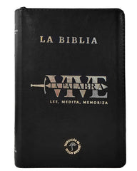Biblia Reina Valera 1960 letra grande con cierre negro canto plateado "Vive"
