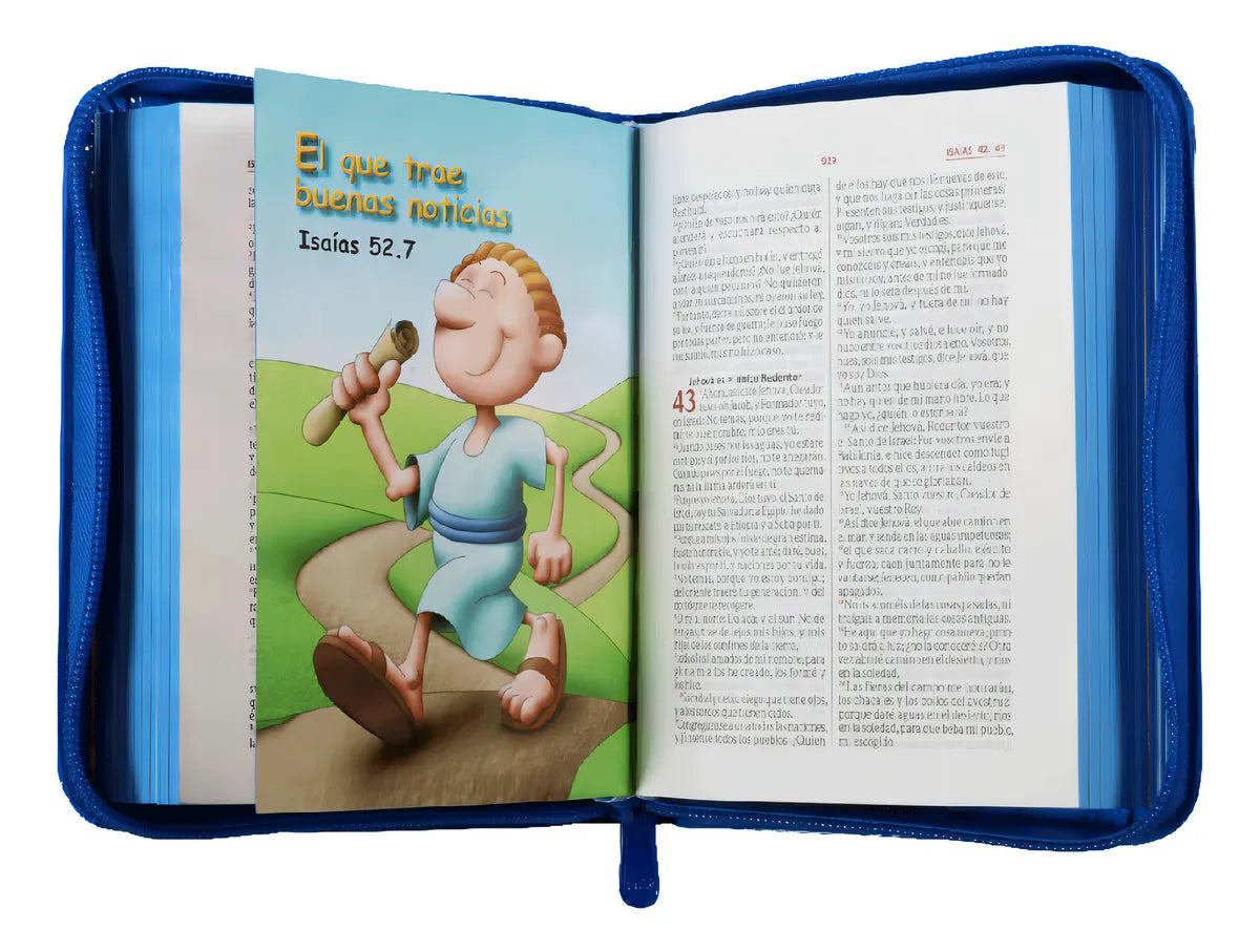 Biblia Reina Valera 1960 con cierre color azul/azul "Amigos"