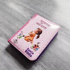 Biblia Reina Valera 1960 con cierre color rosa/fucsia "Amigos"
