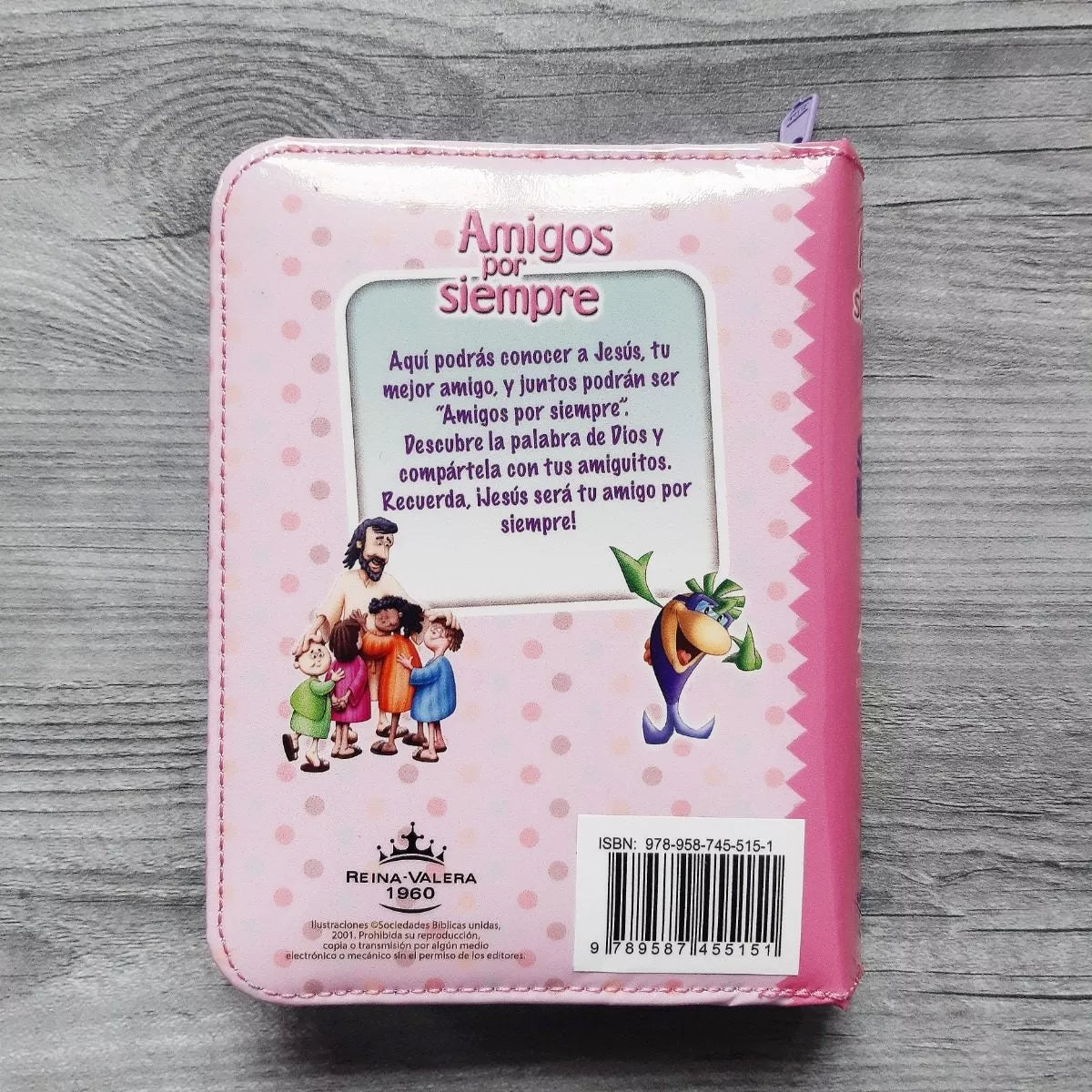 Biblia Reina Valera 1960 con cierre color rosa/fucsia "Amigos"