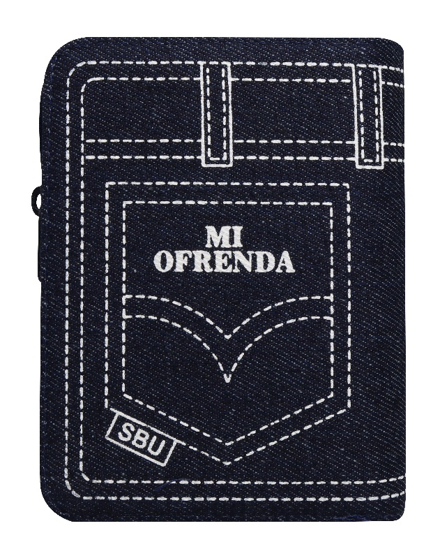 Biblia Reina Valera 1960 con cierre palabras de Jesús en rojo jean azul canto plateado