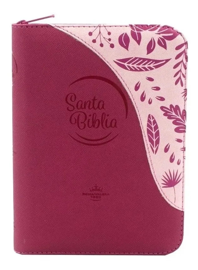 Biblia Reina Valera 1960 con cierre palabras de Jesús en rojo letra mediana fucsia canto plateado