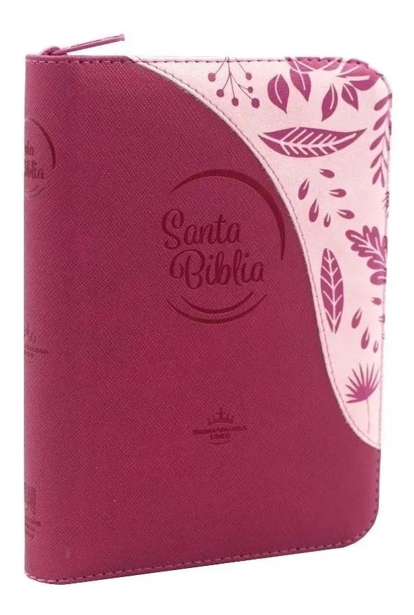 Biblia Reina Valera 1960 con cierre palabras de Jesús en rojo letra mediana fucsia canto plateado