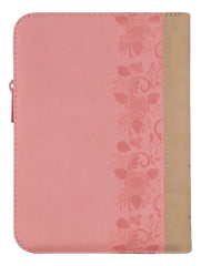 Biblia Reina Valera 1960 con cierre palabras de Jesús en rojo letra mediana rosa/beige canto plateado