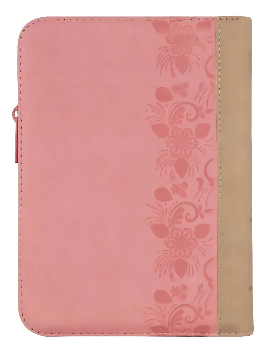 Biblia Reina Valera 1960 con cierre palabras de Jesús en rojo letra mediana rosa/beige canto plateado